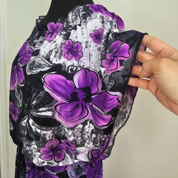 Women's Purple Floral Sleeveless Tunic Top - Picture 7 of 13